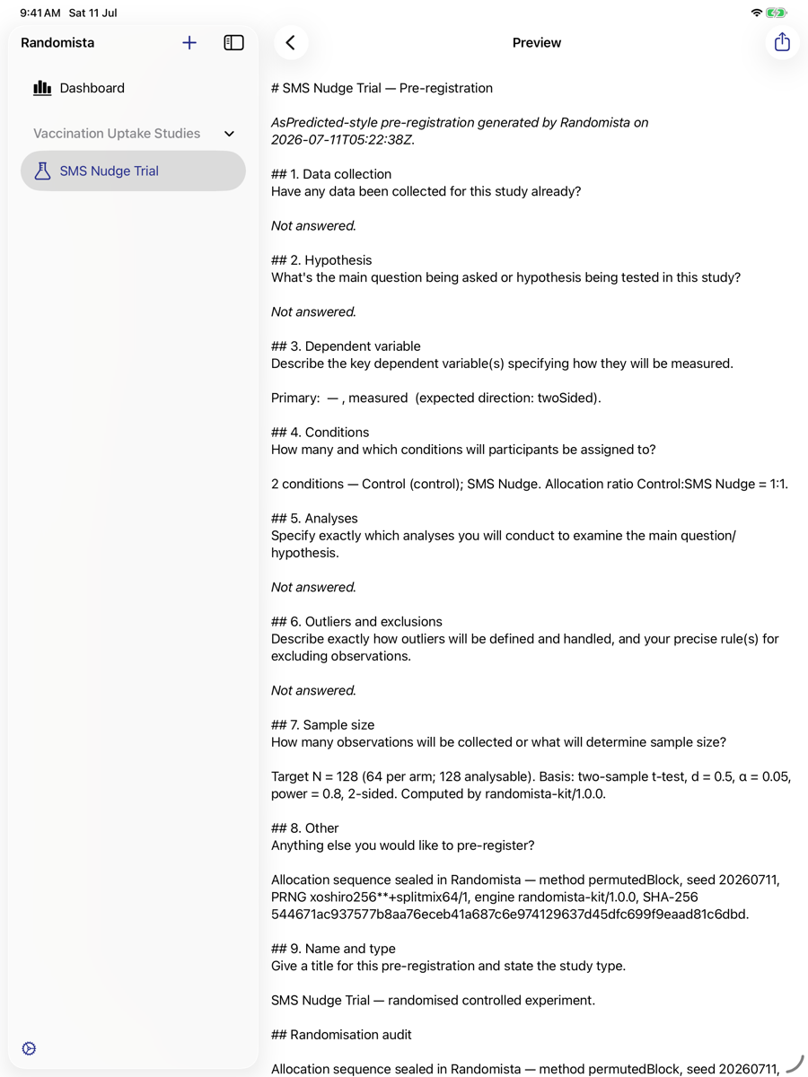Preregistration preview rendering the nine AsPredicted questions